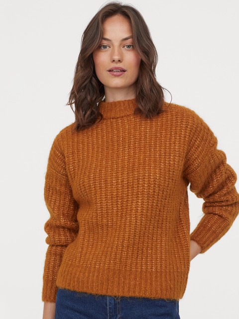 

H&M Women Mustard Brown Wool-Blend Jumper