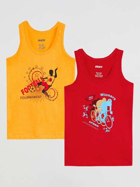 

max Boys Pack Of 2 Printed Innerwear Vests M19DIN14, Red