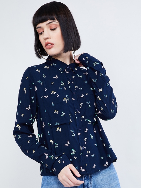 

max Women Blue & Yellow Regular Fit Printed Casual Shirt
