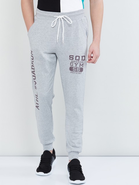 

max Men Grey Melange Printed Straight-Fit Joggers