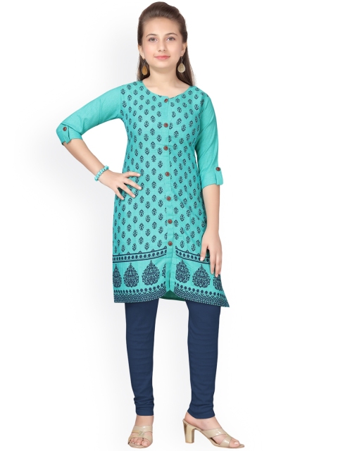 

Aarika Girls Sea Green & Navy Blue Printed Straight Kurta