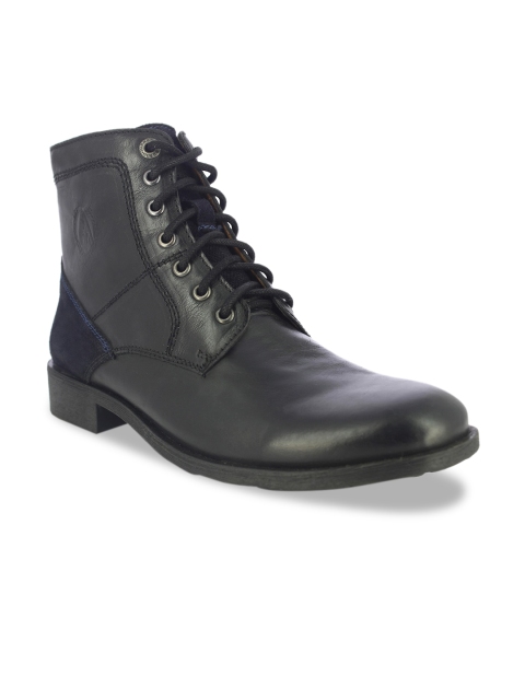 

Alberto Torresi Men Black Solid Leather High-Top Flat Boots
