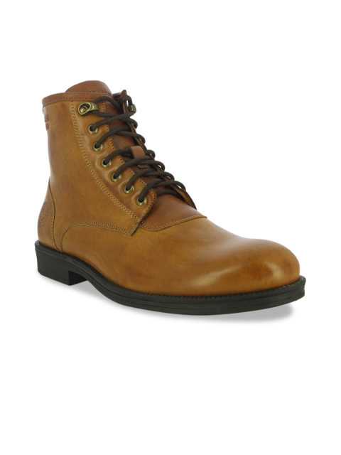 

Alberto Torresi Men Tan Brown Solid Synthetic Leather High-Top Flat Boots