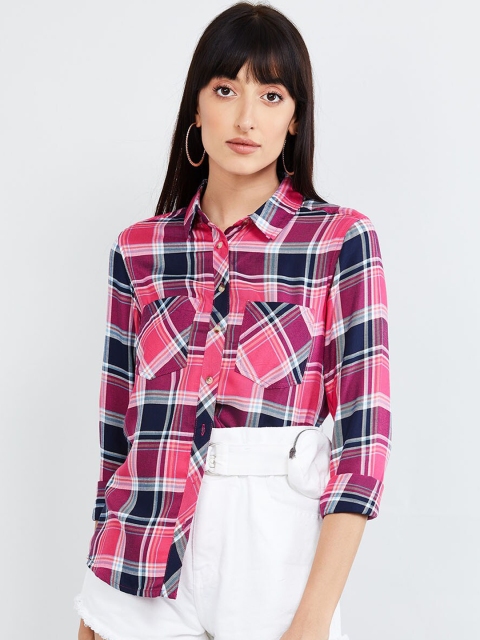 

max Women Pink Regular Fit Checked Casual Shirt