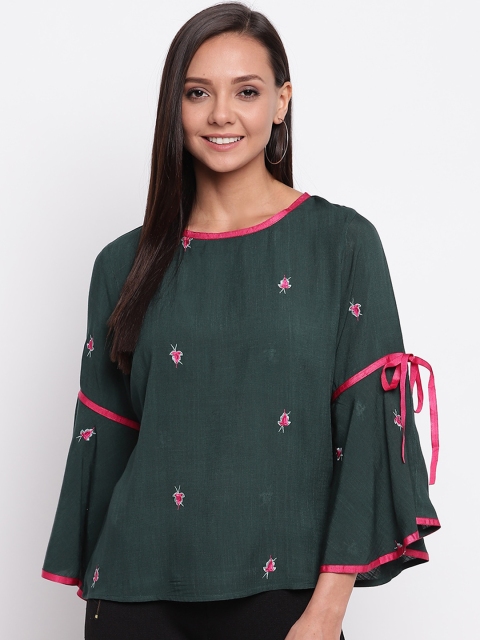 

Mayra Women Green Embroidered Top