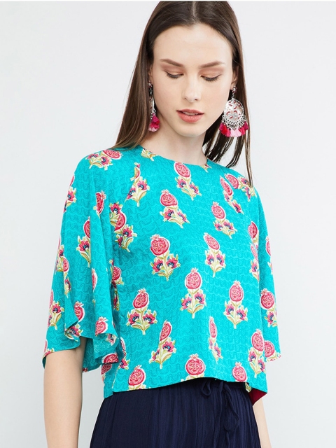 

max Women Turquoise Blue Printed Crop Top