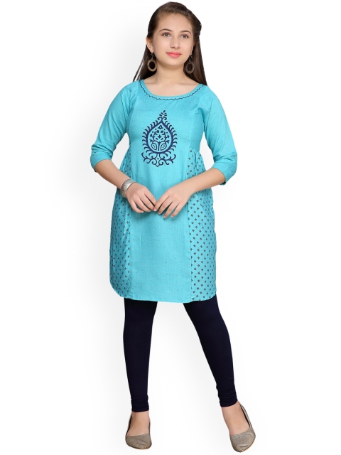 

Aarika Girls Turquoise Blue Printed Straight Kurta