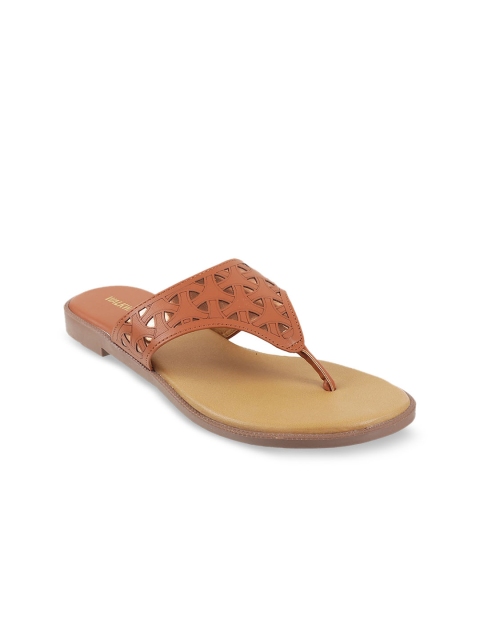 

WALKWAY Women Tan Brown Solid T-Strap Flats