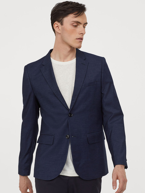 

H&M Men Blue Solid Skinny Fit Jacket
