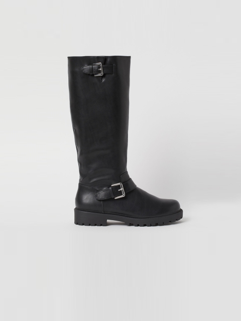 

H&M Women Black Solid High Biker Boots