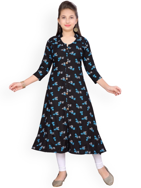 

Aarika Girls Black & Blue Floral Print A-Line Kurta