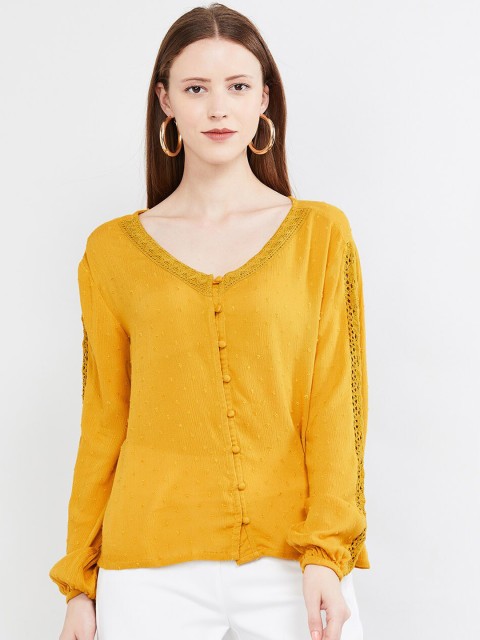 

max Women Yellow Self Design Boxy Top