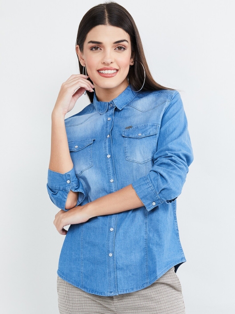 

max Women Blue Regular Fit Faded Casual Shirt