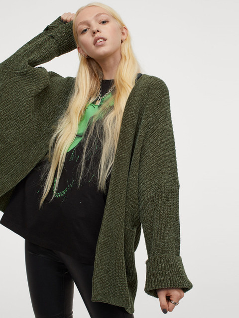 

H&M Women Green Chenille Cardigan