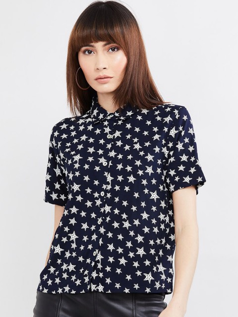 

max Women Blue Regular Fit Printed Casual Shirt