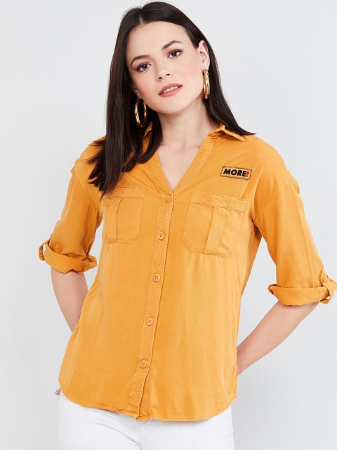 

max Women Mustard Yellow Regular Fit Solid Casual Shirt