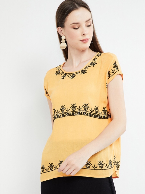 

max Women Yellow & Black Embroidered Top