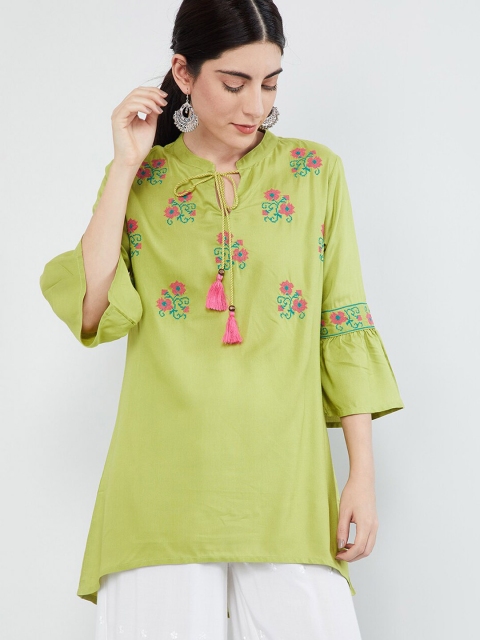 

max Women Green Embroidered Tunic, Lime green