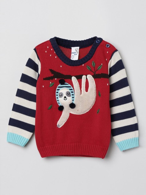 

max Boys Red Printed Pullover Sweater