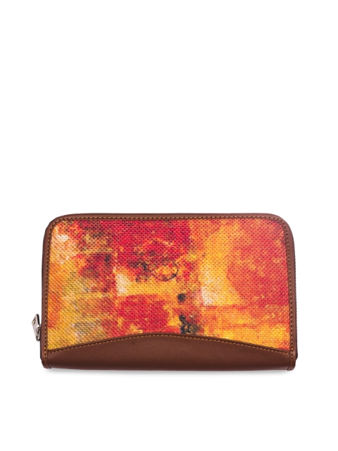 

ZOUK Women Yellow & Red Printed Zip Around Wallet