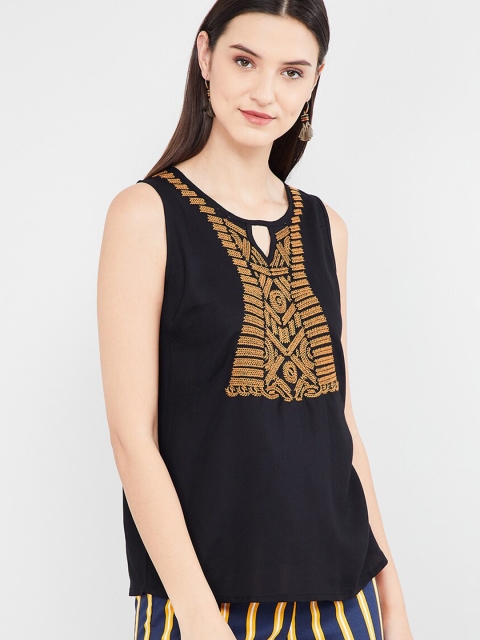 

max Women Black Embroidered Top