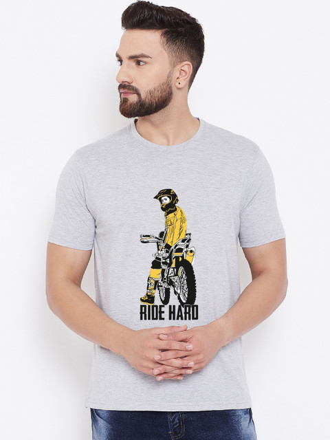 

wesquare Men Grey Printed Round Neck T-shirt
