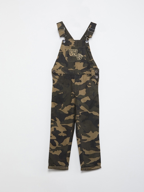 

max Boys Olive-Green & Khaki-Colored Camouflage Printed Dungarees
