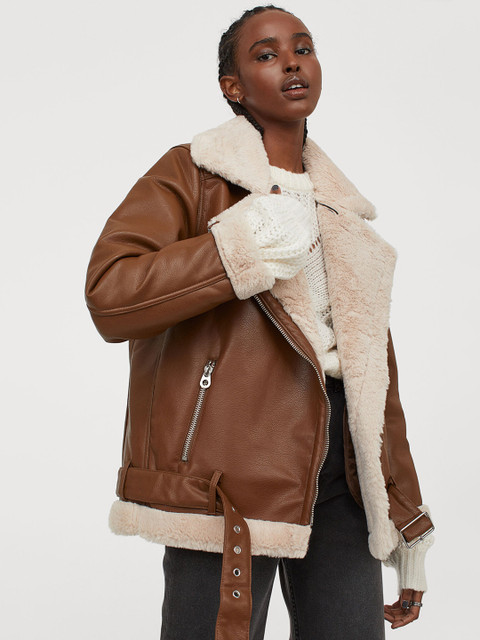 

H&M Women Brown Faux Shearling Detail Jacket