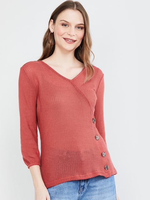 

max Women Rust Solid Knitted Wrap Top