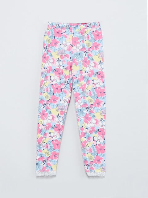

max Girls Turquoise Blue & Pink Printed Ankle-Length Leggings