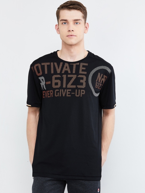 

max Men Black Printed Round Neck T-shirt