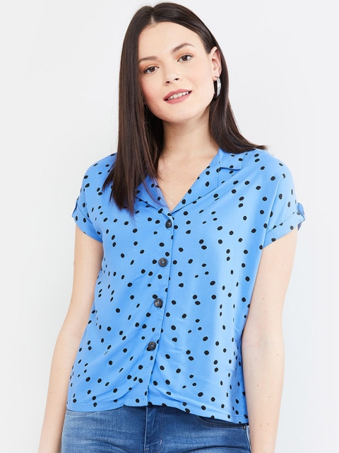 

max Women Blue & Black Regular Fit Printed Casual Shirt