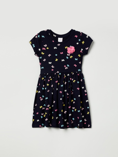 

max Girls Navy Blue Printed Fit and Flare Dress