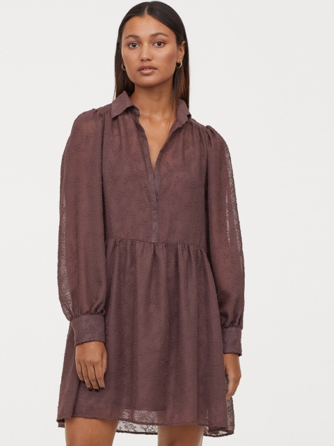 

H&M Women Purple Puff-Sleeved Dress