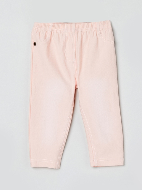 

max Infant Girls Pink Solid Slim Fit Treggings