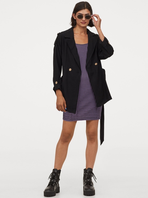 

H&M Women Black Solid Short Trenchcoat