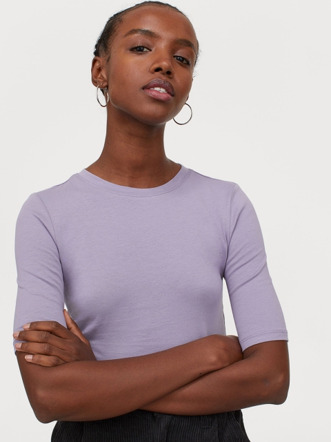 

H&M Women Lavender Solid Cotton Jersey Top