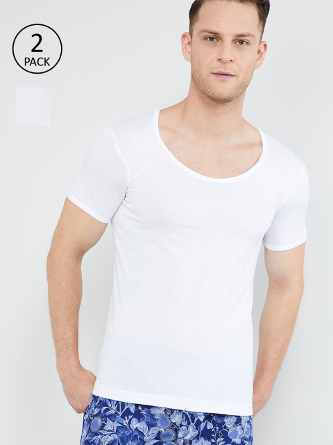 

max Men Pack Of 2 White Solid Basic Innerwear Vests NOSBV03KT