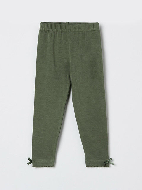 

max Girls Green Solid Ankle-Length Leggings