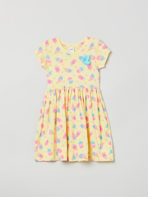 

max Girls Yellow & Pink Printed Fit and Flare Dress
