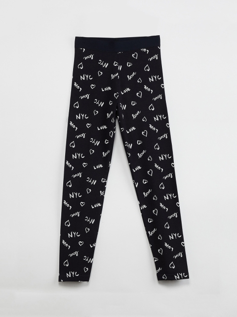 

max Girls Black & White Printed Ankle-Length Leggings