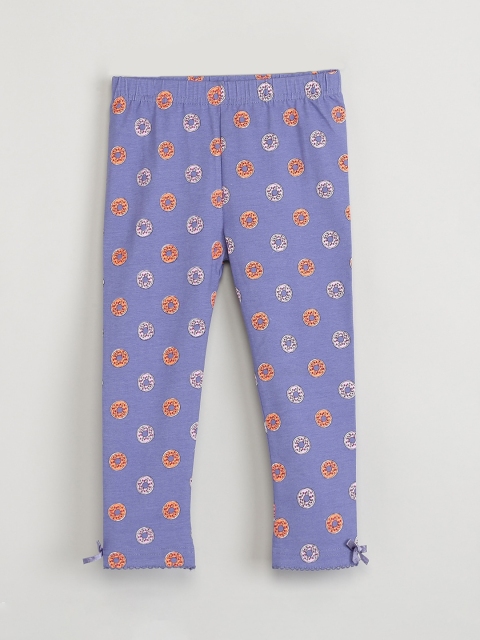 

max Girls Lavender & Orange Printed Ankle-Length Leggings