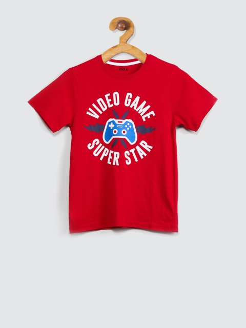

max Boys Red Printed Round Neck T-shirt
