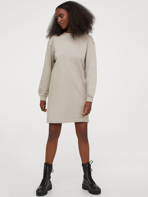 

H&M Women Beige Short Sweatshirt Dress