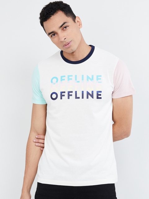 

max Men White Printed Round Neck T-shirt