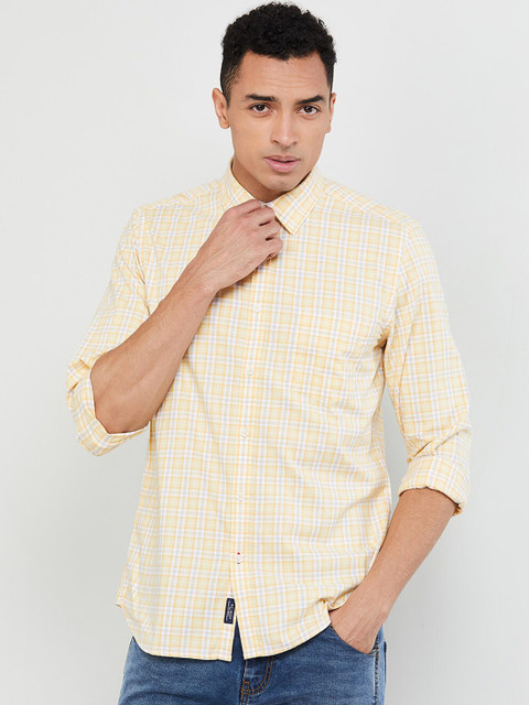 

max Men Yellow Regular Fit Checked Casual Shirt