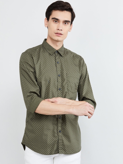

max Men Green & Off-White Regular Fit Printed Casual Shirt