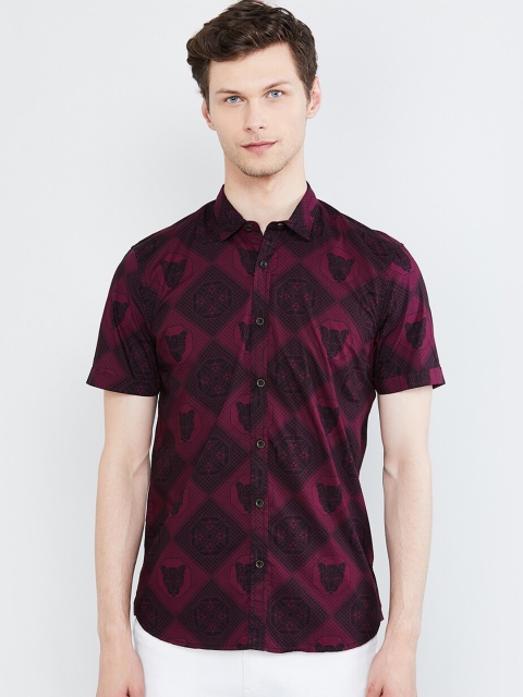

max Men Burgundy Slim Fit Printed Casual Shirt