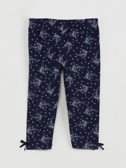 

max Girls Navy Blue & White Printed Ankle-Length Leggings