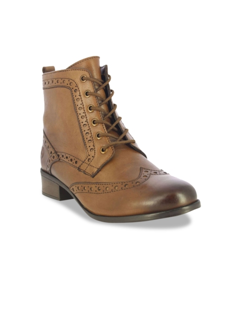 

Alberto Torresi Women Tan Brown Solid Leather High-Top Flat Boots